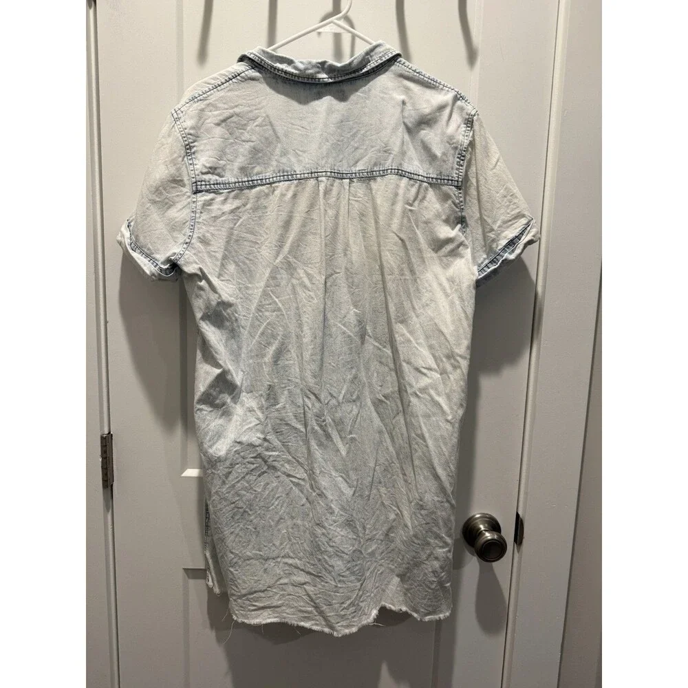 Women’s Pink Lily Mineral Wash Shirt Dress Mini Large Button Casual Short sleeve